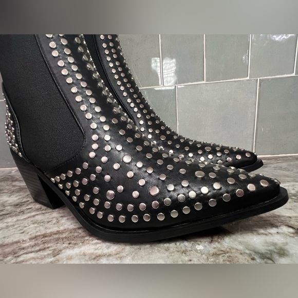 ShuShop Black Ankle Boots with Silver Studs - Picture 4 of 7